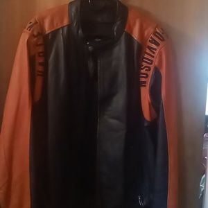 A Mens Orange and black Harley Davidson original jacket